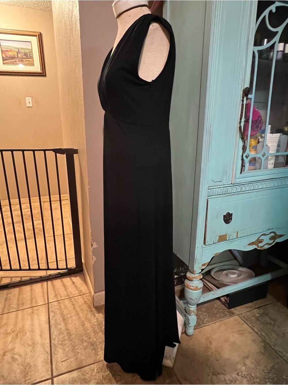Soma Black Twist Front Deep V Sleeveless Soft Jersey Maxi Lounge Dress Medium M - Picture 7 of 11